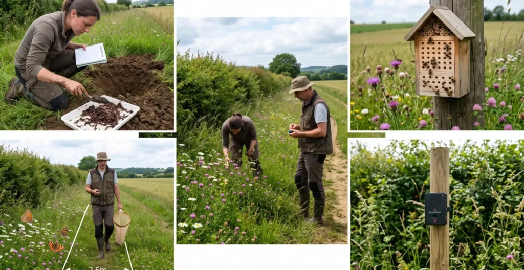 Observation de bioindicateurs agricoles près d’une haie et d’une parcelle cultivée. Observation de bioindicateurs agricoles près d’une haie et d’une parcelle cultivée.